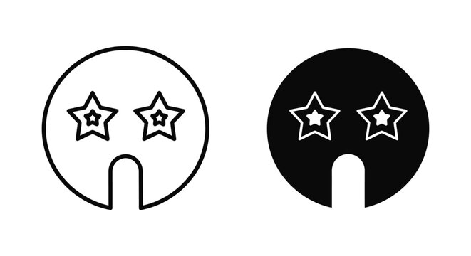 Stylized celebrity mask icons featuring star-shaped eyes and circular silhouettes in minimalist black and white vector formats for entertainment and music industry branding.