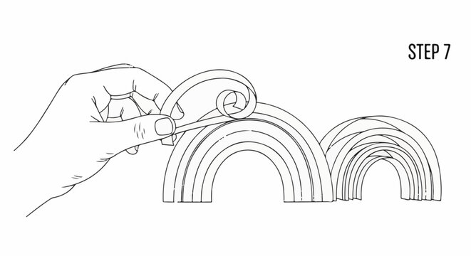 Hand holding tape over multi-layered arches, step 7
