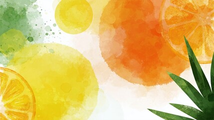 Naklejka premium Vibrant Watercolor Citrus Fruit Slices and Abstract Splashes for Refreshing Summer Designs