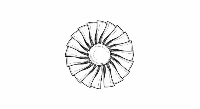 Hand-drawn sketch of a turbine fan with many curved blades