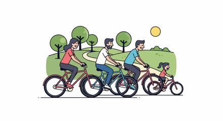 Obraz premium Family enjoys a sunny day riding bicycles through a park