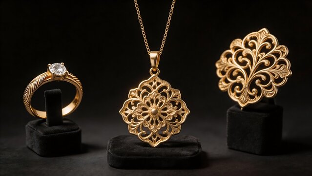 Gold jewelry set with intricate designs