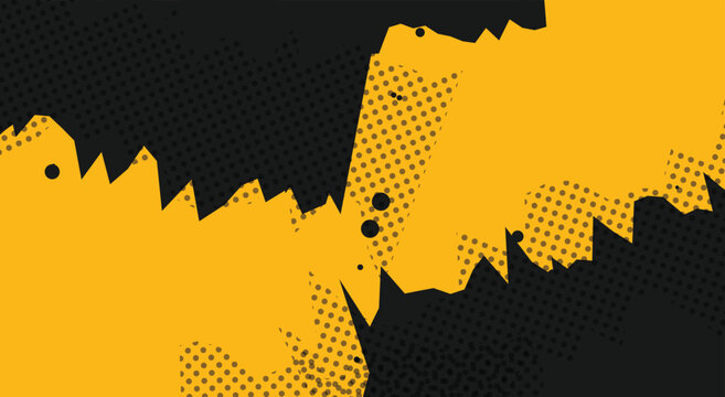 Abstract pop art halftone background. yellow and black jagged shapes, dotted pixel texture. for edgy streetwear print, retro comic book page, and grunge poster. seamless eps artwork.