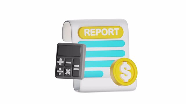 3d looping ui icon report with a calculator and a coin. Suitable for finance, accounting, budgeting, financial planning, tax preparation, and investment concept designs.