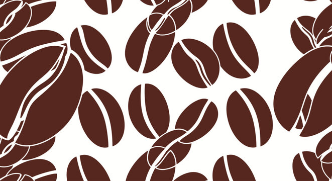 Seamless pattern of dark brown coffee beans on a white background.