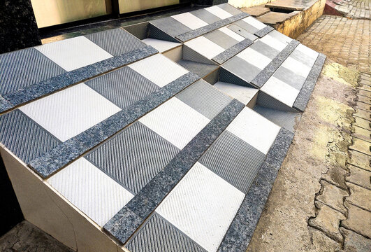 Modern Tiled Access Ramp with Geometric Pattern
