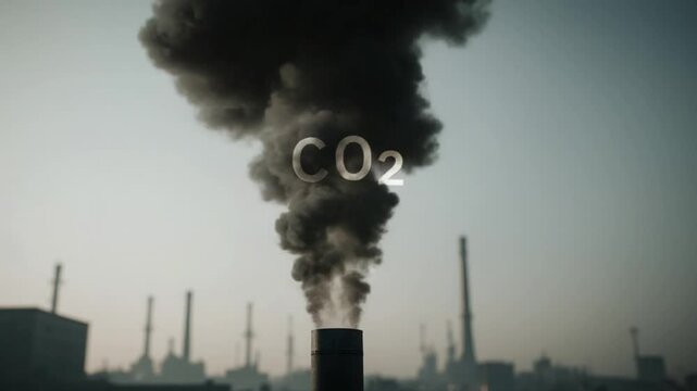 Large Scale Environmental Pollution from Factory Chimney with CO2 Text