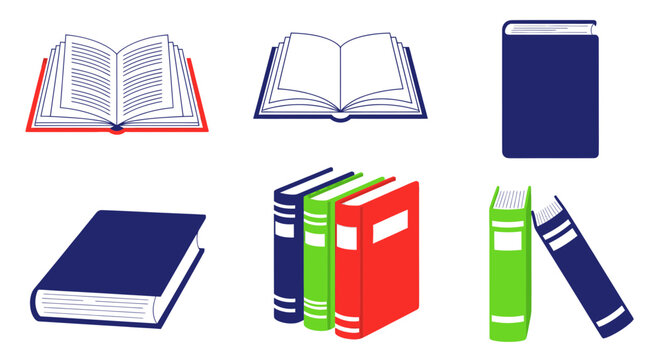 Collection of Colorful Open and Closed Books Illustrations