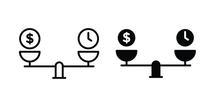 Time and money scale icon vector symbol design set for web