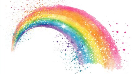 Fototapeta premium Vibrant, Splashing Rainbow Arc with Glittering Sparkles, Watercolor Effect on White Background