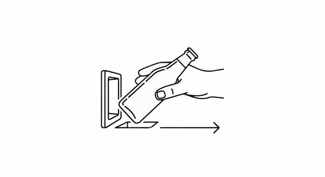 Hand inserts bottle into slot with directional arrow