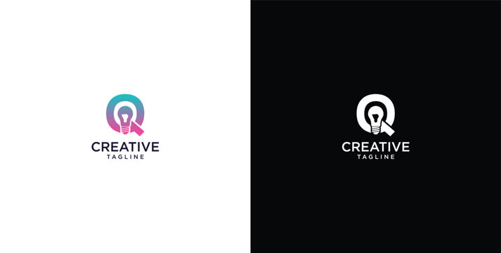 smart bulb tech logo design, creative idea, digital logo technology, initial logo design Q