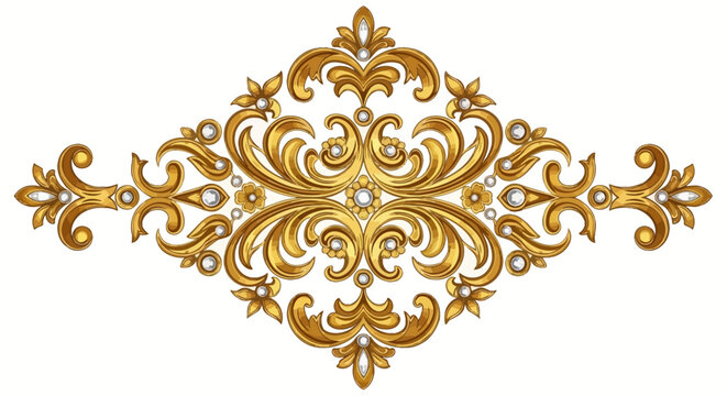 Golden baroque ornament with jewels on white background