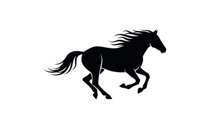 Silhouette of a running horse with flowing mane and tail on white background © jami