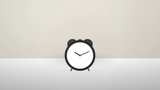 Sleek, minimalist black and white alarm clock resting on a pristine surface, symbolizing the quiet start of a new day and the importance of timely beginnings