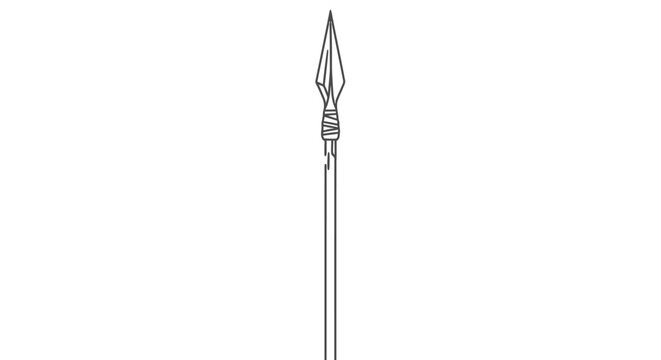 Line art of an ancient tribal spear with a pointed tip and wrapped shaft