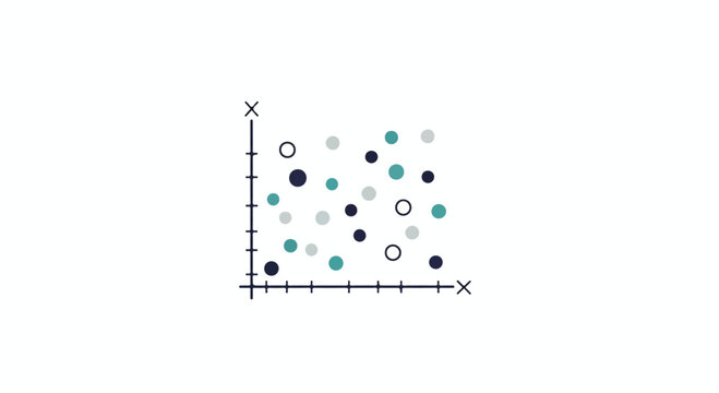 Scatter plot, colorful dots, graph illustration, data visualization, vector graph