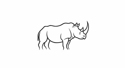 Fototapeta premium A stark black outline of a rhinoceros stands on a plain white background