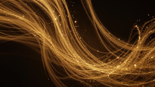 Gold particle streams flowing across dark background