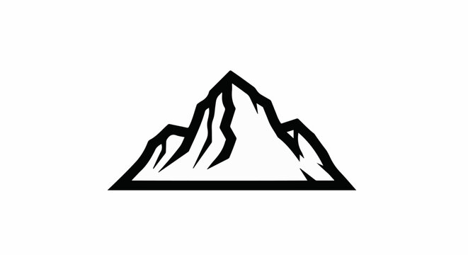 Bold black graphic of jagged mountain peaks against a white background