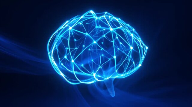 Abstract digital brain with glowing neural networks, symbolizing artificial intelligence, data processing, and advanced technological thought