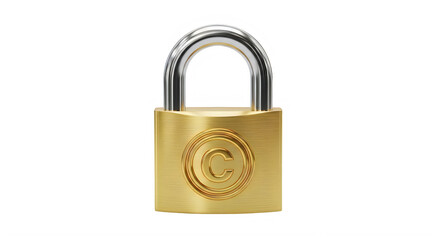 Naklejka premium Secure copyright protection symbolized by golden padlock with copyright sign isolated transparent background