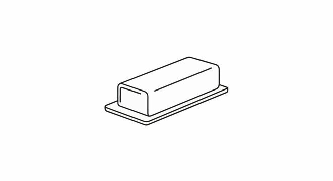 Simple line drawing of a butter stick on a rectangular dish