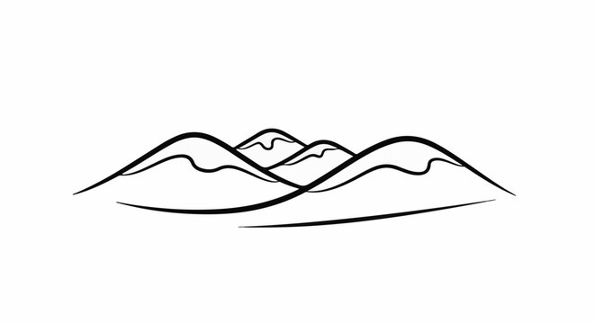 Stylized black line drawing of rolling hills or mountains