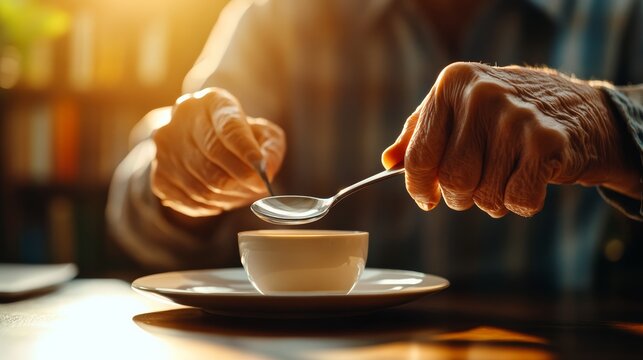 Savoring a warm cup of comfort elderly man enjoying tea in a cozy room close-up shot intimate setting tranquil vibes