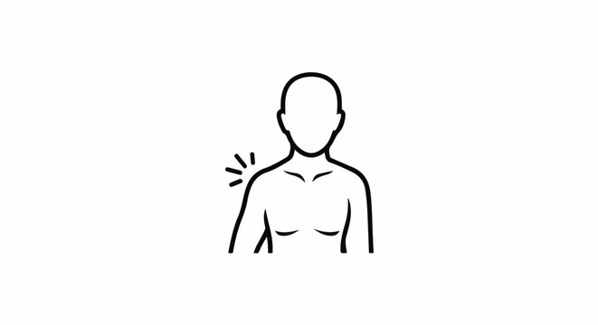 Line art of a person's upper body with highlighted shoulder pain