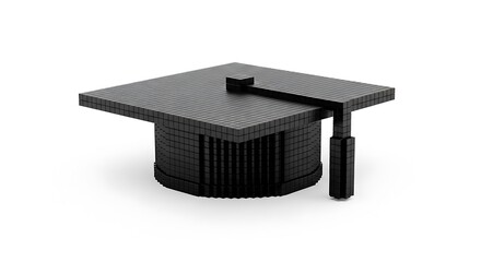 Naklejka premium Black lego graduation cap on white background