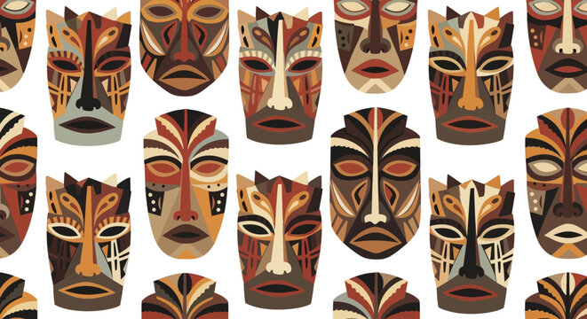 African tribal masks seamless pattern