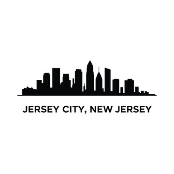 Jersey city skyline silhouette against a white background
