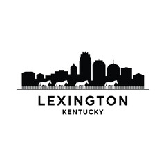 Fototapeta premium Lexington Kentucky Skyline Silhouette with Horses on White Background