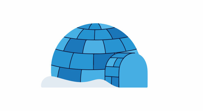 A blue brick igloo resting in a snowy landscape under a pale sky, a cozy Arctic shelter made of blocks