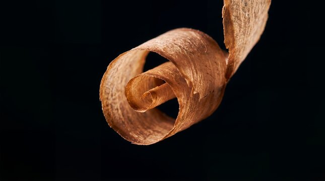 Dried bonito flakes katsuobushi flowing on dark background