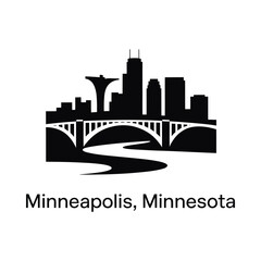 Obraz premium Minneapolis skyline silhouette with bridge and river on white background
