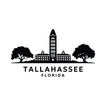Tallahassee skyline silhouette with trees and capitol building on white