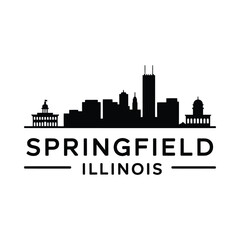 Fototapeta premium Springfield Illinois Skyline Silhouette with Text on White Background