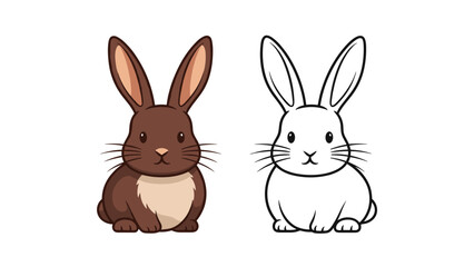 Obraz premium Adorable brown rabbit with soft fur is depicted alongside its black-and-white outline drawing, perfect for coloring.