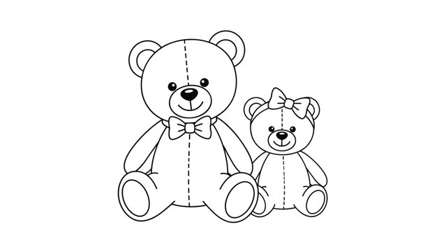 Outline drawing of two cute teddy bears, a parent and a child, perfect for coloring or as a symbol of family love.