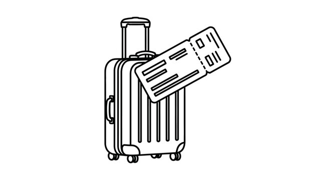 Travel suitcase with boarding pass flight ticket line art icon