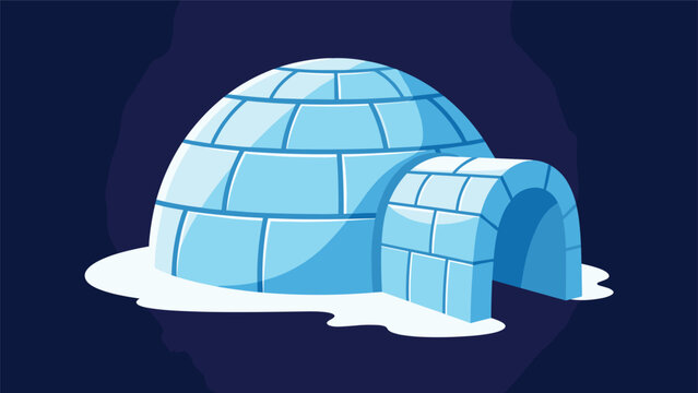Atmospheric cartoon illustration of a single igloo, constructed from ice blocks, standing resiliently in a snowy landscape against a dark blue background, evoking Arctic themes.