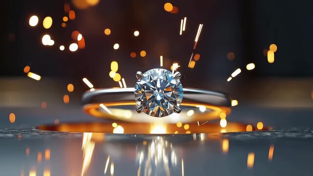 Diamond Ring Sparkle with Brilliant Light and Laser Sparks
