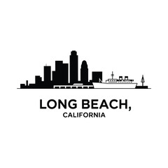 Fototapeta premium long beach california skyline silhouette with ship on white background