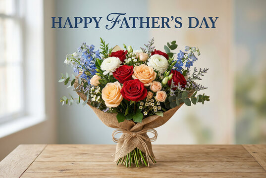 Happy fathers day floral bouquet with roses and other flowers.