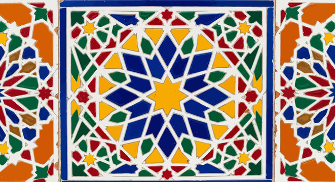 Traditional Moroccan colorful zellige geometric pattern mosaic tile