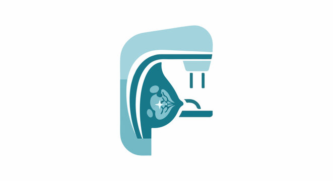 Medical icon of a mammography machine scanning a breast