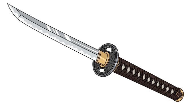 Traditional Japanese katana samurai sword isolated on white background