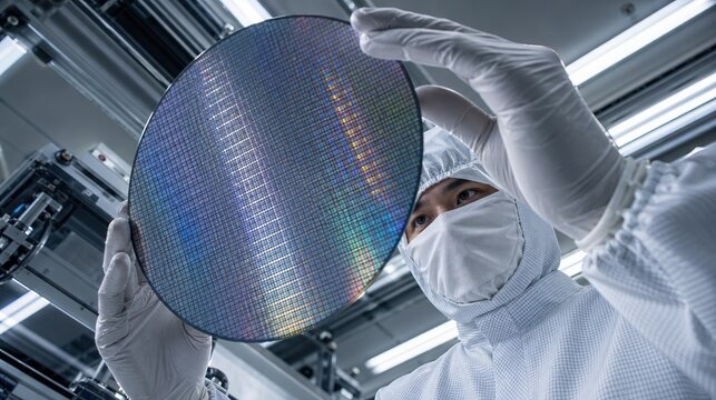 Engineer silicon wafer handling microchip GPU